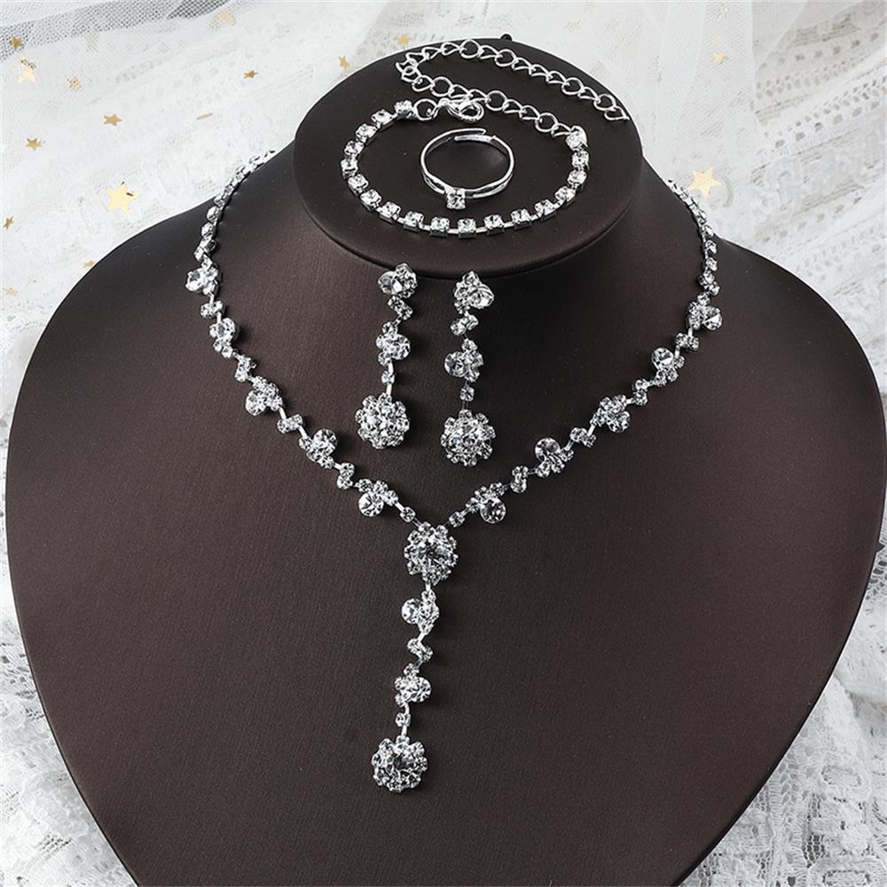 Elegant and Elegant Diamond Jewelry Set, Accessible Luxury and Exquisite Necklace, Earrings, Bracelet and Ring, Four-Piece Wedding Accessories for Women