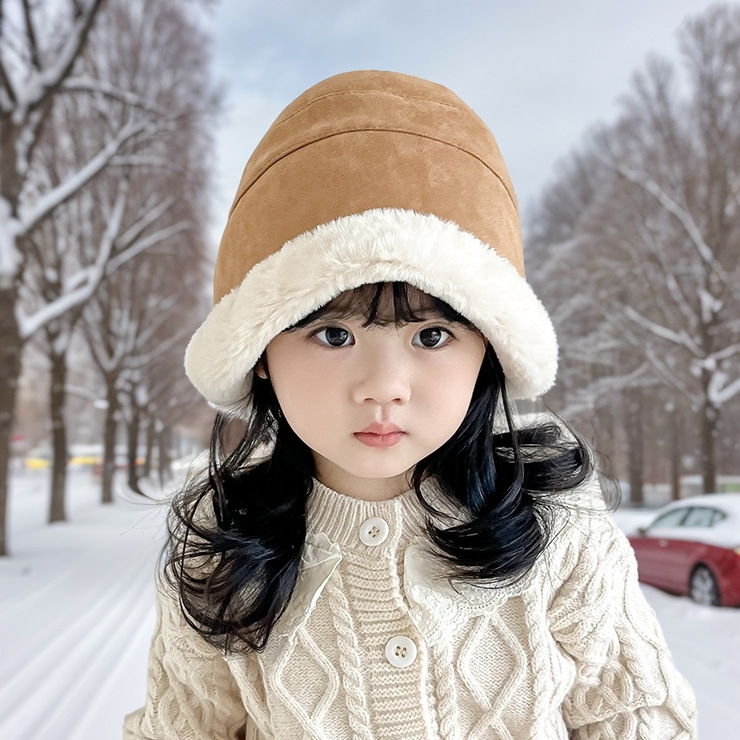 Children's Hat Autumn and Winter Plush Thickened Cute Fur Ball Baby Girl Warm Mongolian Hat Casual Fisherman Hat Basin Hat
