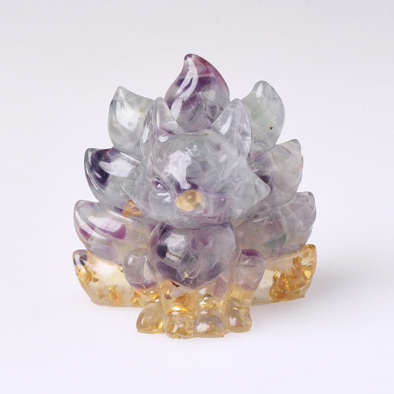 Picture of Natural Crystal Gravel Nine Tail Fox Doll Original Home Car Ornaments Living Room Bedside Gift Couple Gift