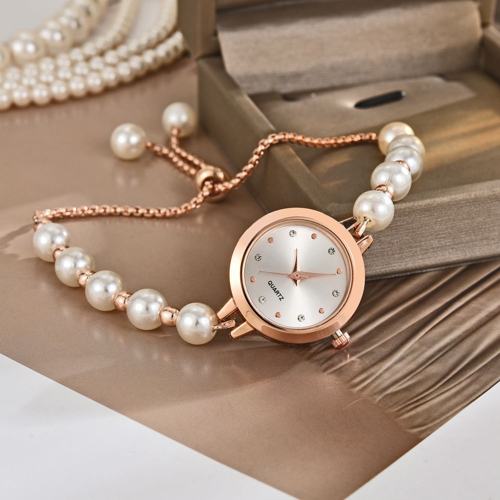 Fashion New Pearl Bracelet Women's Quartz Watch Small Dial Slim Bracelet Lazy Free Adjustment Quartz Watch