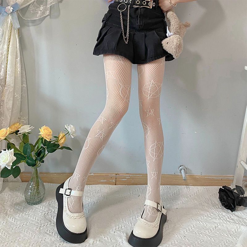 Picture of Internet Celebrating Halloween Nets Skull Spider Web Hollow Fishnet Stockings Pure White Silk Stockings Sexy Black Silk