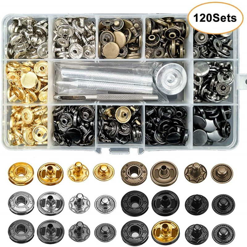 For cross-border 12.5mm snap button 6 color 120 sets with tools boxed clothing luggage button hidden button 633#