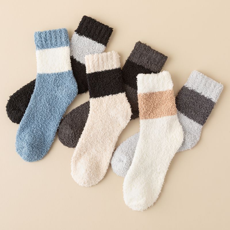 Autumn and winter new men's coral fleece socks men's color matching coral fleece men's socks warm floor socks sleep socks