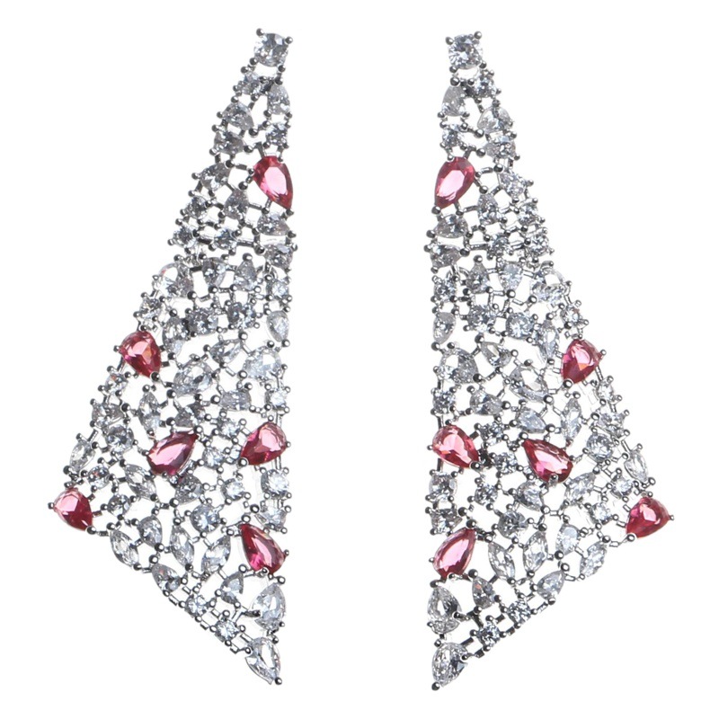 Korean Style Fashion Niche Irregular Triangle Earrings European and American Jewelry Exaggerated Geometric Copper Inlaid Zircon Earrings Wholesale