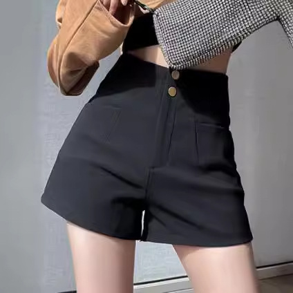 Summer High Waist A- shaped Shorts Women's Loose Wide Leg Pants Outer Wear Black New Fashion Small Base Hot Pants