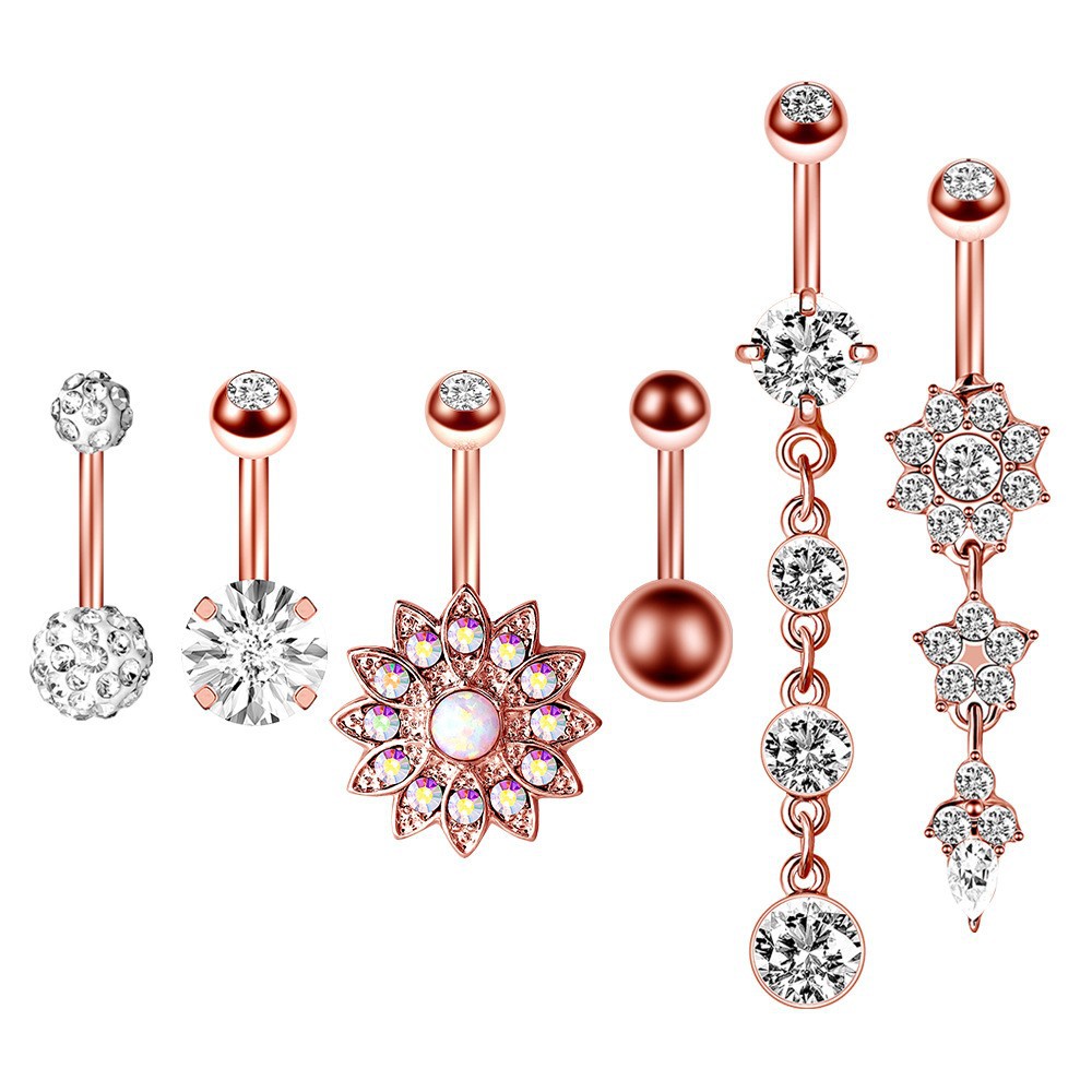 Picture of Amazon Fashionable and Simple Stainless Steel Piercing Navel Ring 6-Piece Set with Zircon Combination Set Piercing Jewelry