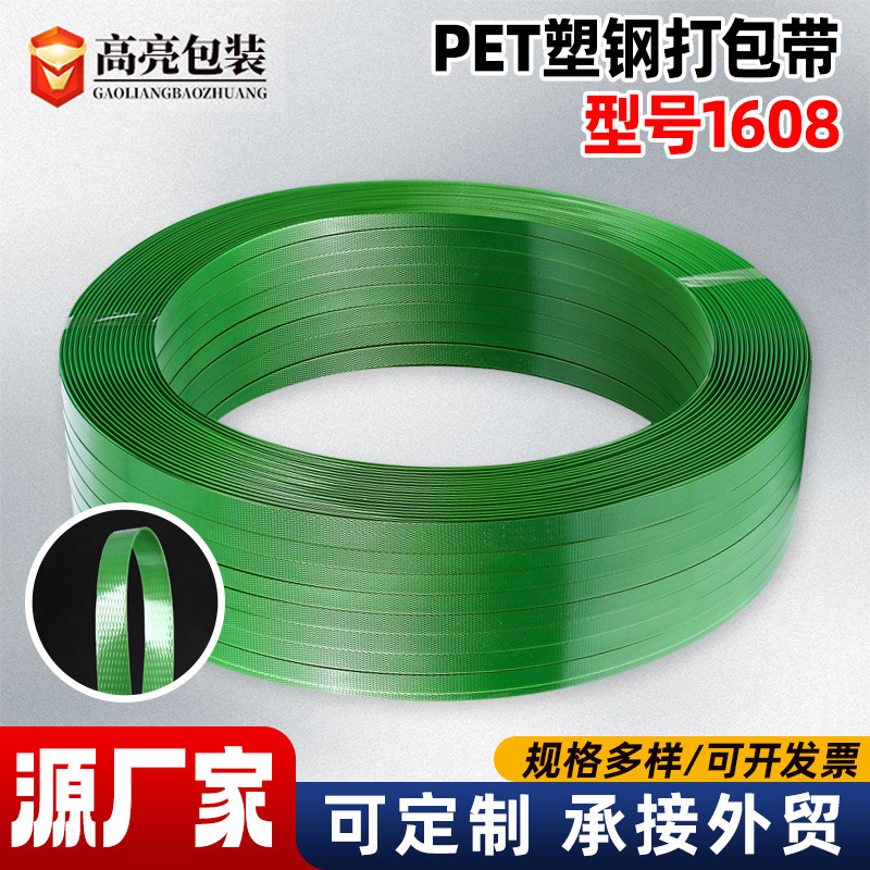 Manufacturer Customized 1608 Type Green Plastic Steel Packing Strap Pet Machine Plastic Steel Strap Sheet Cargo Strapping Strap 20kg
