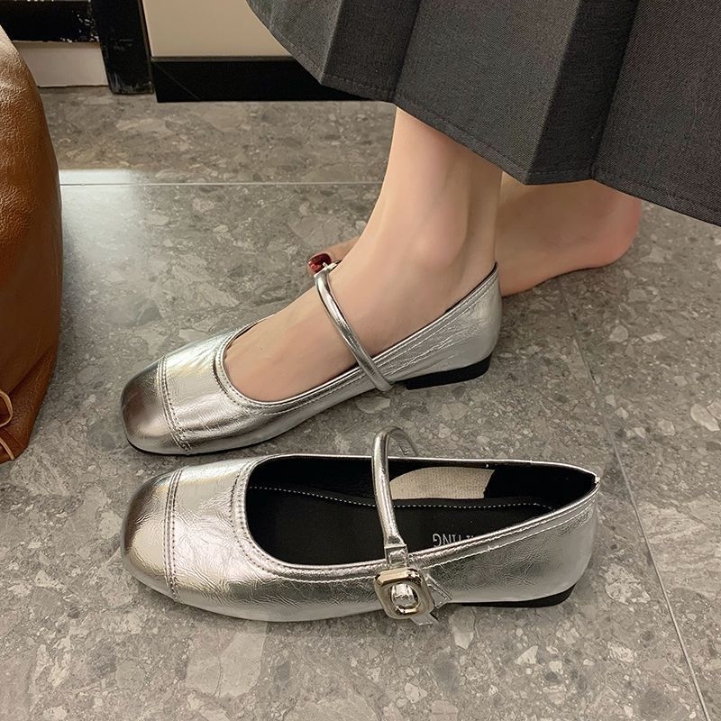 Mary Vintage Soft Leather 2024 Women's Shoes New Shallow Mouth Elegant Gentle Single-layer Shoes Wear-resistant Flat French Beans