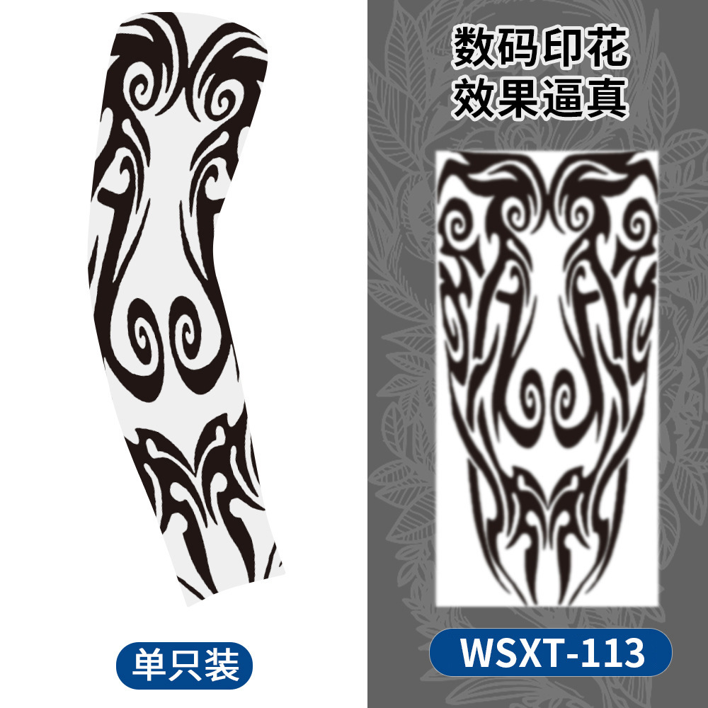 Picture of Summer Riding Sunscreen Tattoo Sleeve Simulation Tattoo Quick-drying Arm Protector Outdoor Sports Sunshade Breathable High Elastic Ice Sleeve