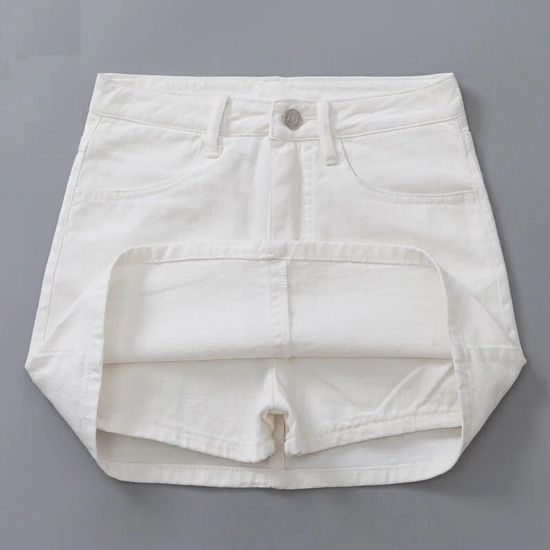Denim Short Skirt Women's Spring High Waist A- Line White Hip Chic New Arrival Korean Style All-Match Pants Skirt Skirt for Female Students