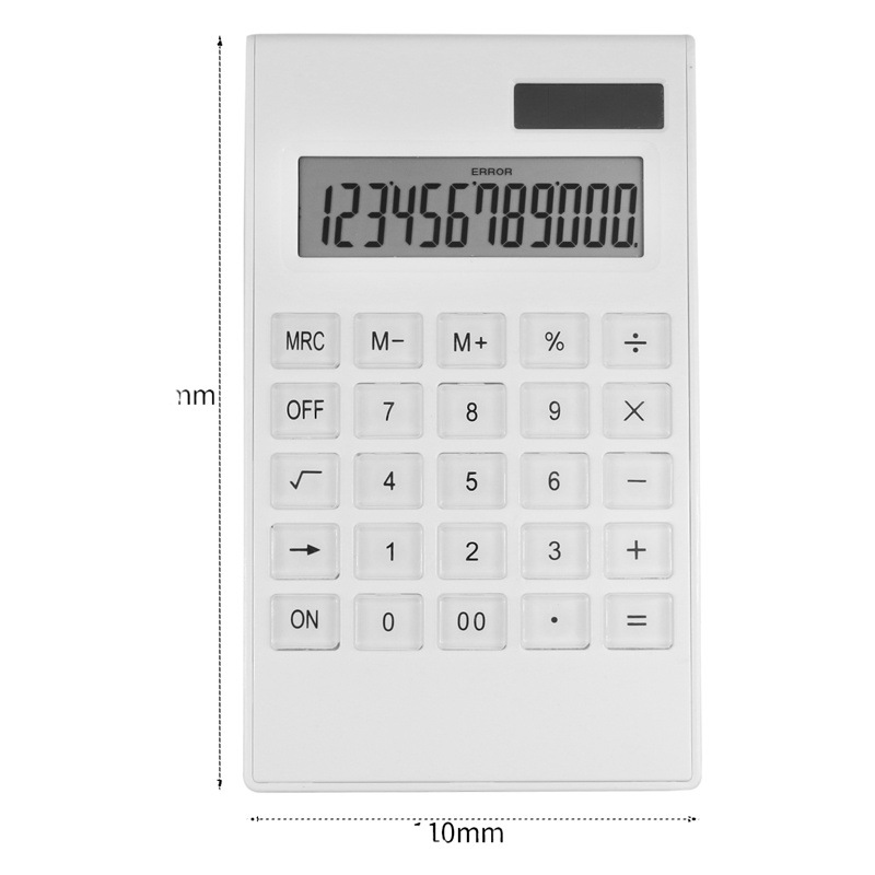 Solar White Calculator 12-bit Crystal Button Dual Power Gift Office Computer