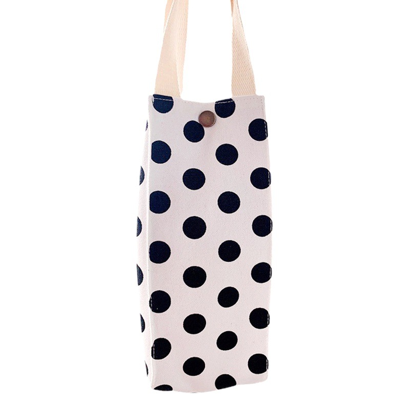 Simple Dot Canvas Thermos Cup Cover Protective Cover Universal Kettle Handbag Milk Tea Cup Portable Bag