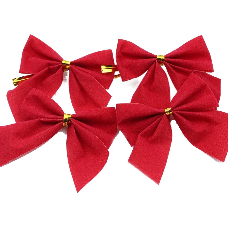Christmas tree decoration bow 5.5cm red flocking bow 12 packaging Christmas daily necessities