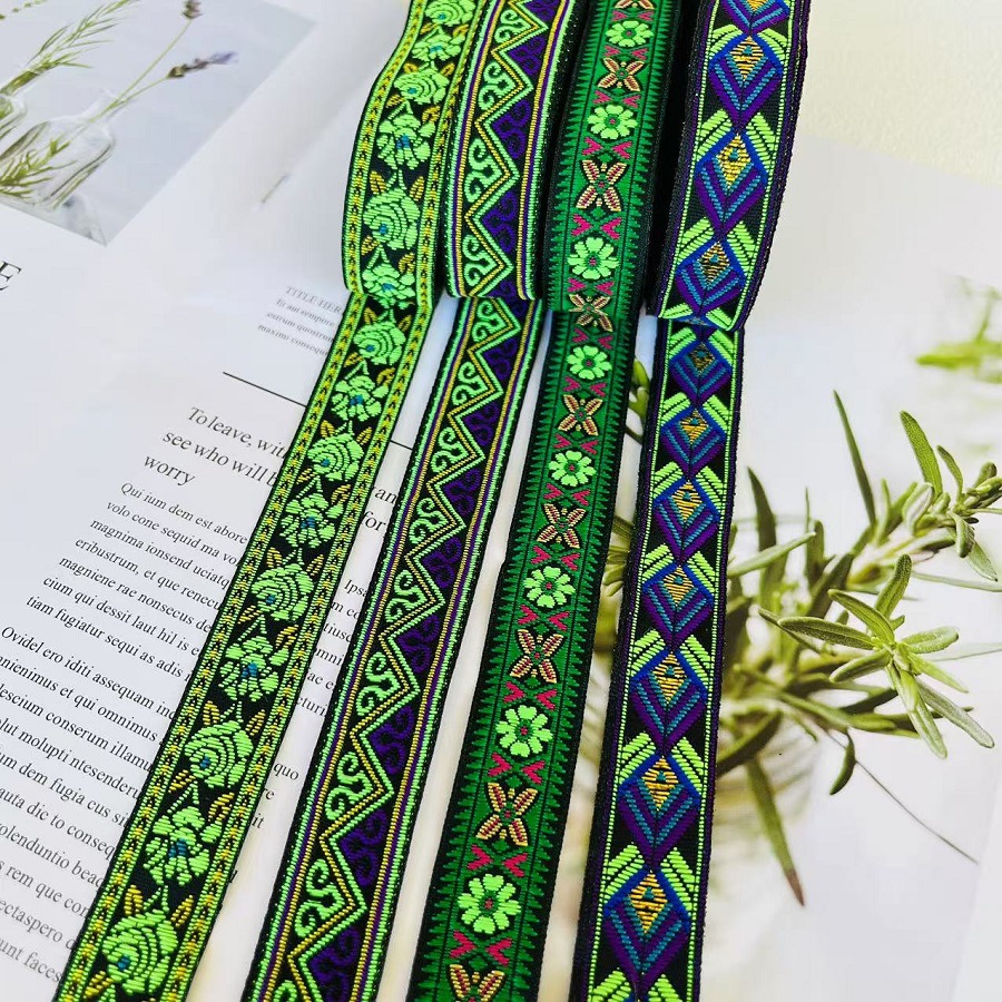 Jacquard Webbing Ethnic Lace Green Geometric Clothing Accessories Accessories Width 2cm A-9341