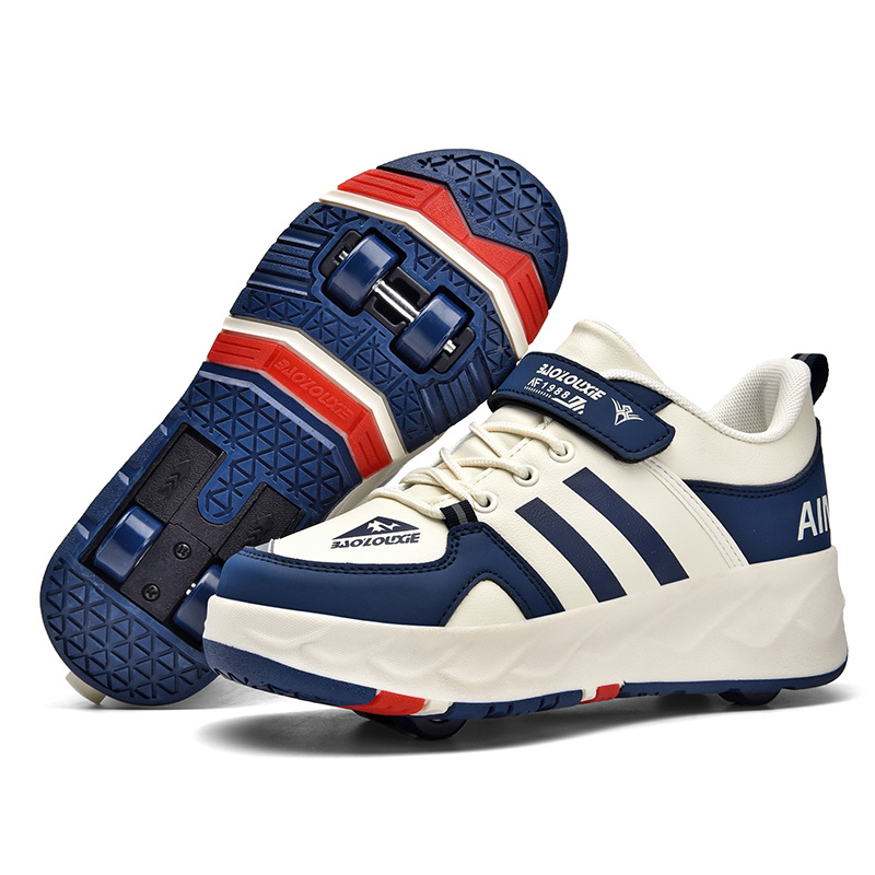 Picture of Boys' New Four-wheel Heelys with Light Charging Two-wheel Skate Shoes with Lace Wheels Mesh Shoes for Boys and Girls