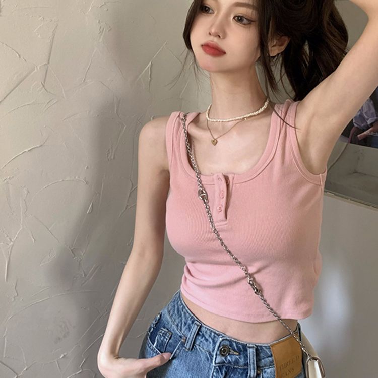 Camisole women's inner base summer slimming new sweet and spicy style outer wear short European and American U-collar I-shaped top