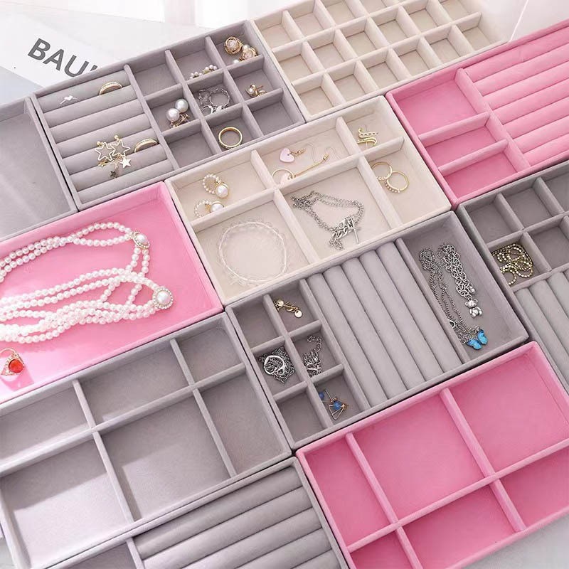 Cross-border in stock Flannel Jewelry Plate small size Beige Drawer Storage Jewelry Plate Home Display Storage Box