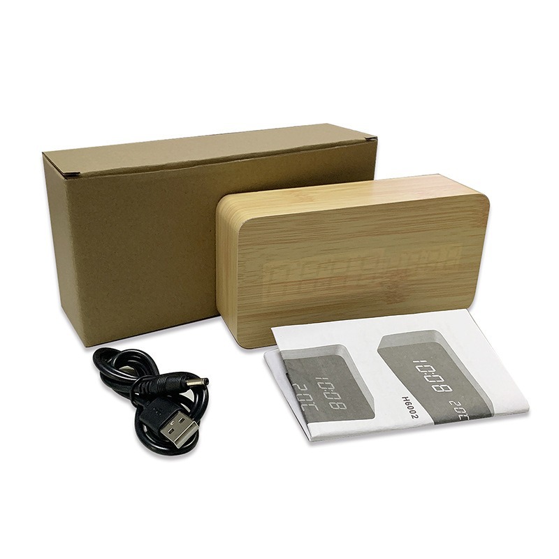 Picture of Cross-border simple LED electronic clock display multifunctional desktop wooden alarm clock student children lazy voice control desk clock
