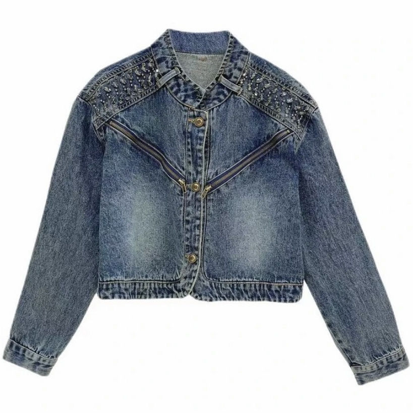 Picture of 2025 Short European Style Diamond-Encrusted Early Autumn Women's New Denim Short Outwear for Women in Spring & Fall, High-End, Super Good-Looking and Unique