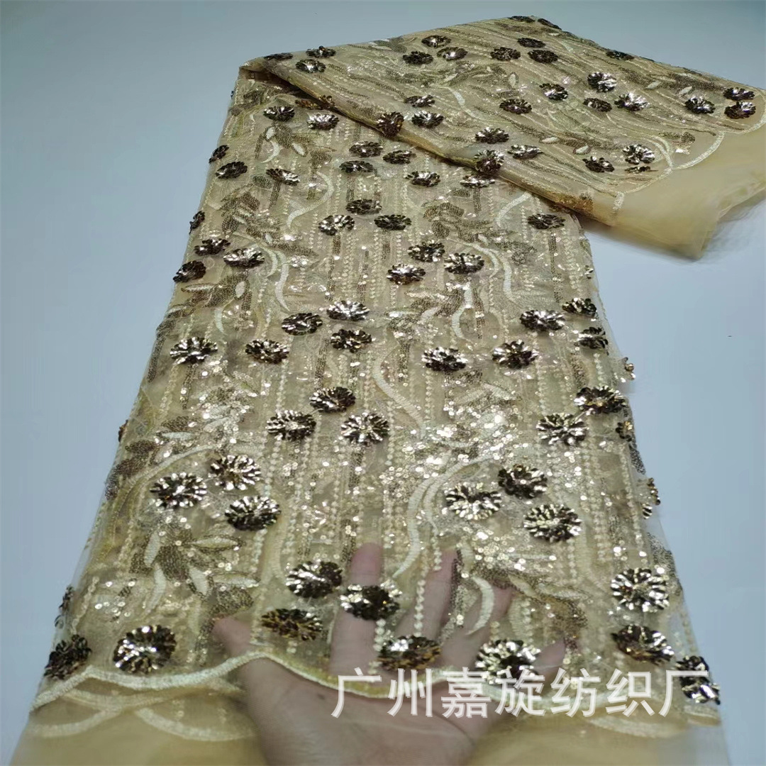 Stereo Tile Mesh Embroidery Fabric Wedding Dress Bead Dai Half Skirt Fashion Cheongsam Lace Cloth JX4166