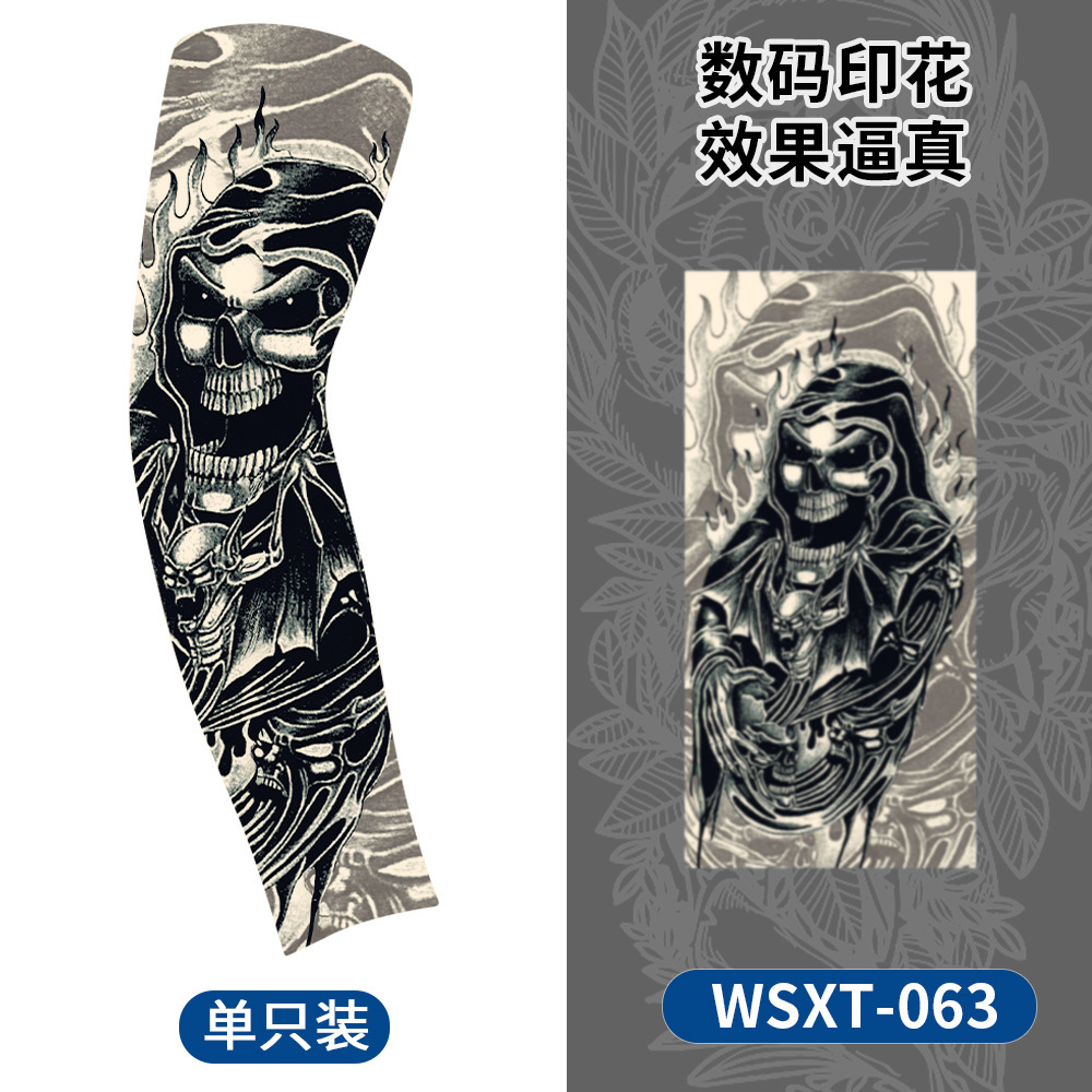 Picture of Summer Riding Sunscreen Tattoo Sleeve Simulation Tattoo Quick-drying Arm Protector Outdoor Sports Sunshade Breathable High Elastic Ice Sleeve