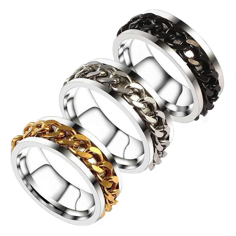 Titanium Steel Chain Rotating Ring Niche Stainless Steel Rotating Chain Bottle Opener Trendy Explosions Bottle Opening Ring for Men