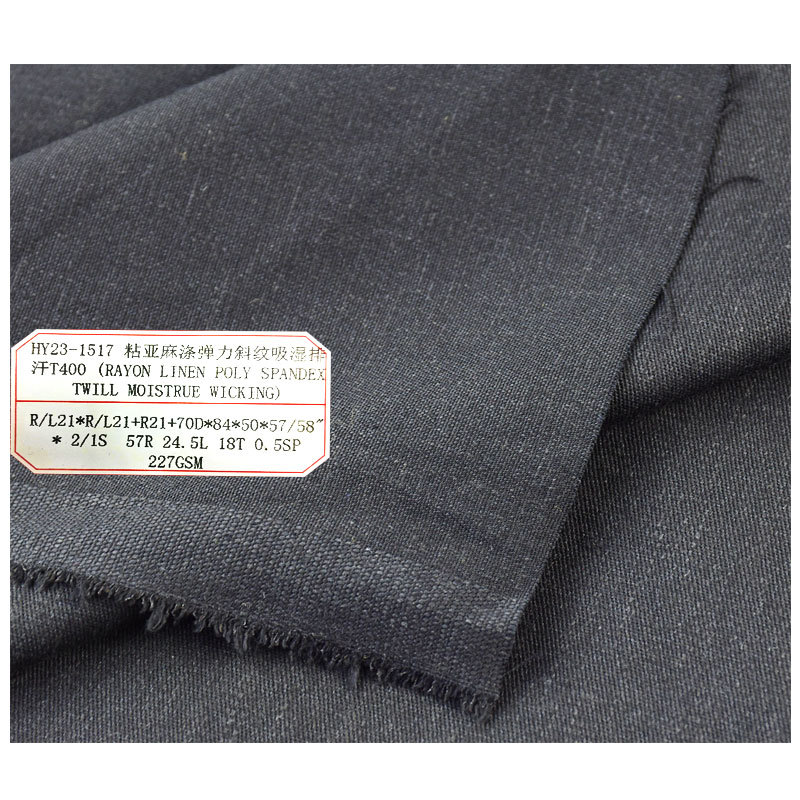 Sticky Linen Polyester Elastic Twill Fabric Moisture Absorption and Perspiration Functional Woven Fabric Casual Wide Leg Pants