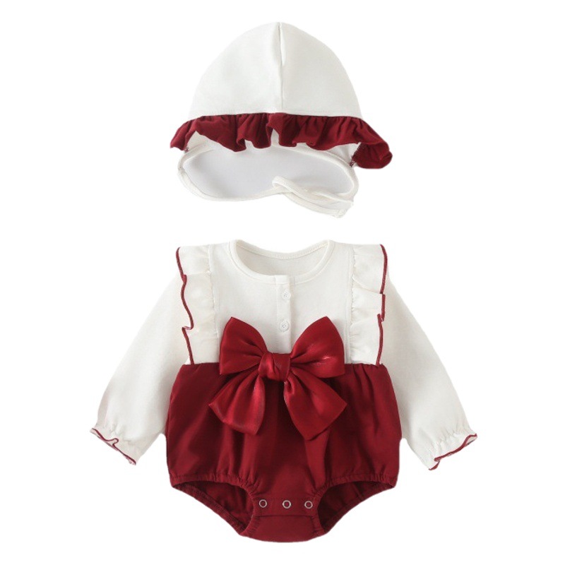 Picture of Baby Autumn Clothes Wrap Fart Clothes Newborn Baby Girl One-piece Clothes Princess Full Moon Hundred Days Ha Clothes Spring and Autumn Climbing Clothes
