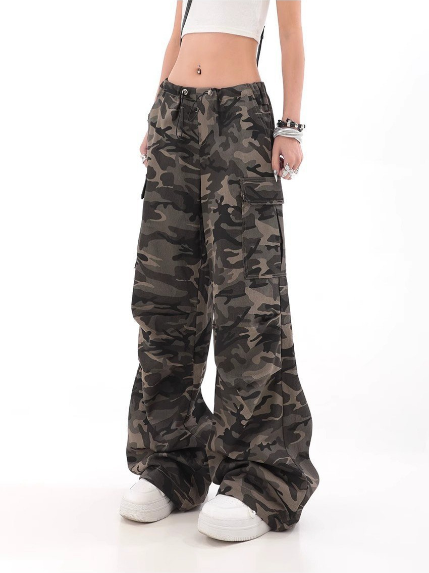 American Retro Camouflage Crowd Pants Women's Spring and Summer High Street Hip-Hop Loose Straight Pants Fashionable Casual Long Pants