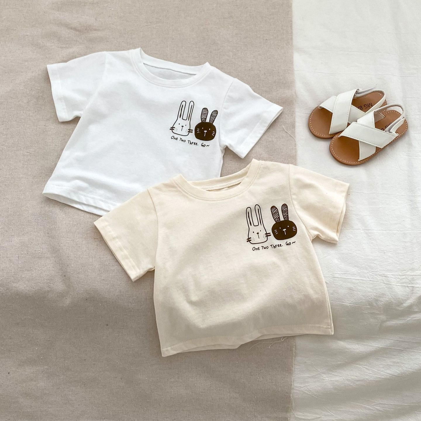 Baby Clothes Short-sleeved T-shirt New Style Summer 1-3 Years Old Baby Girl Base Shirt Thin Rabbit Print All-match Top