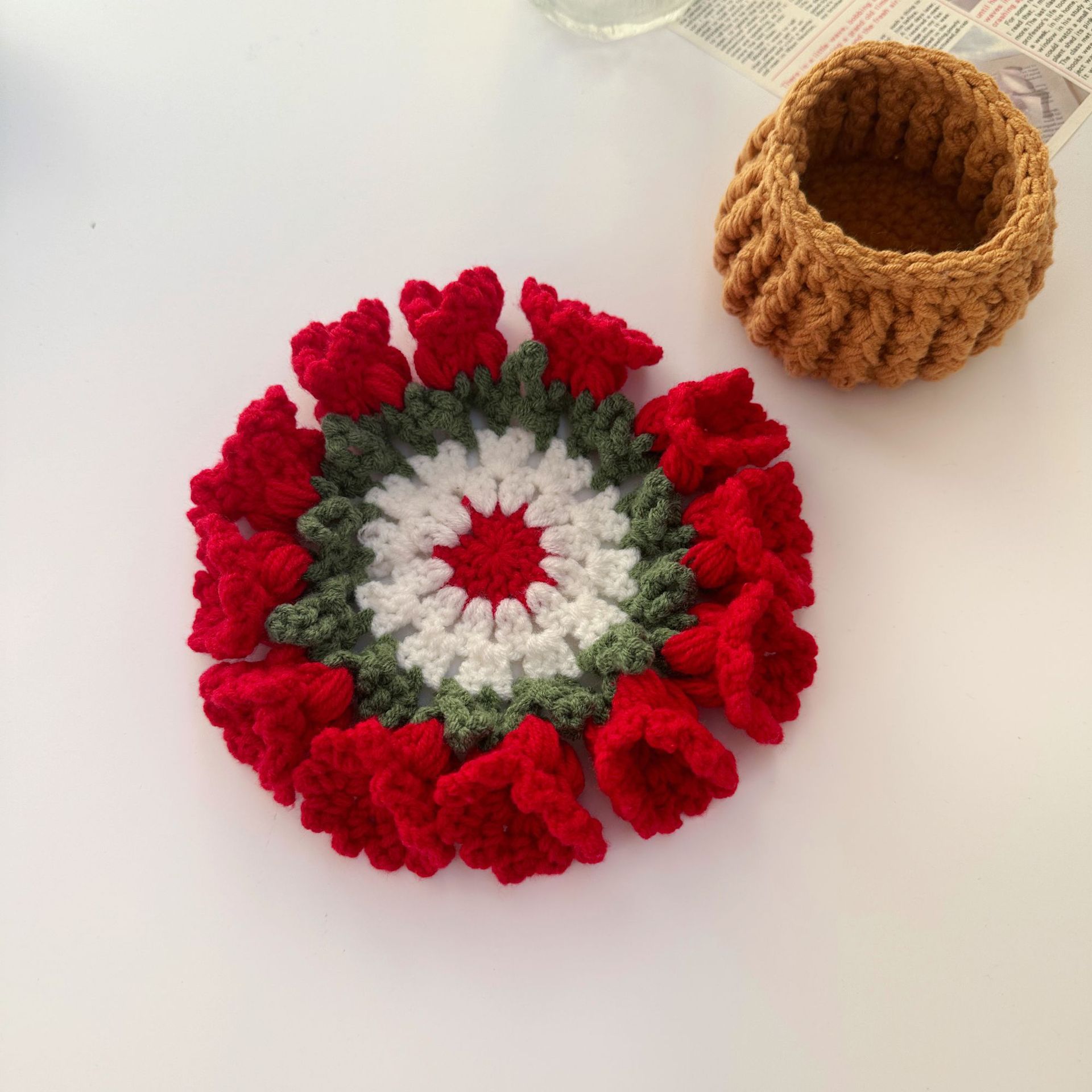 Picture of Beginner Handmade Weaving DIY Materials Kit, Yarn, Crochet, Lily of the Valley Gradient Coaster Gift for Girlfriend