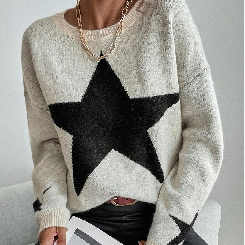 Picture of 2025 Autumn/Winter New Cross-Border Women's Pullover Sweater Round Neck Ribbed Elegant and Unique Knitted Sweater Jacket for Women