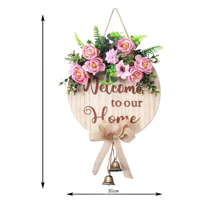 Spring and summer days new welcome wooden doorplate wreath welcome decoration door hanging festival cross-border decoration supplies