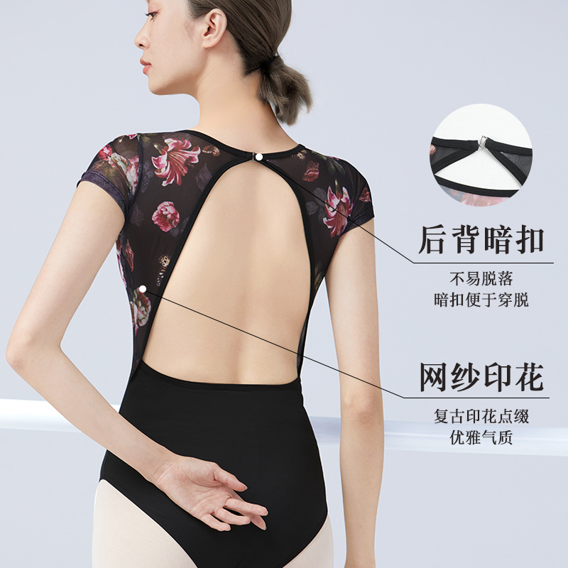 Picture of Dance Practice Clothes Women's Chinese Dance Adult Elegant Elegant Mesh Printed Jumpsuit Classical Dance Clothes Body Clothes