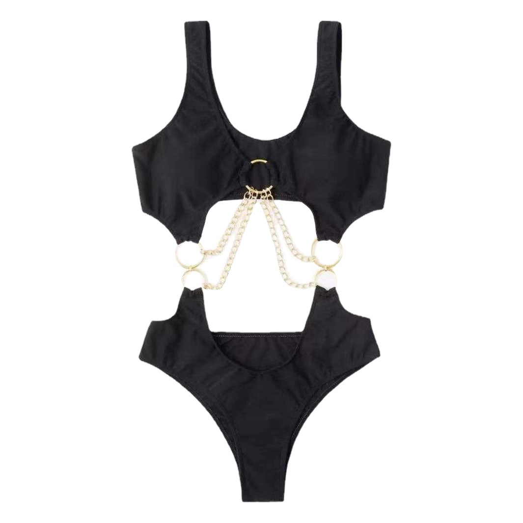 2021 Amazon bikini solid color fresh black with chest pad one-piece spot export sexy average size