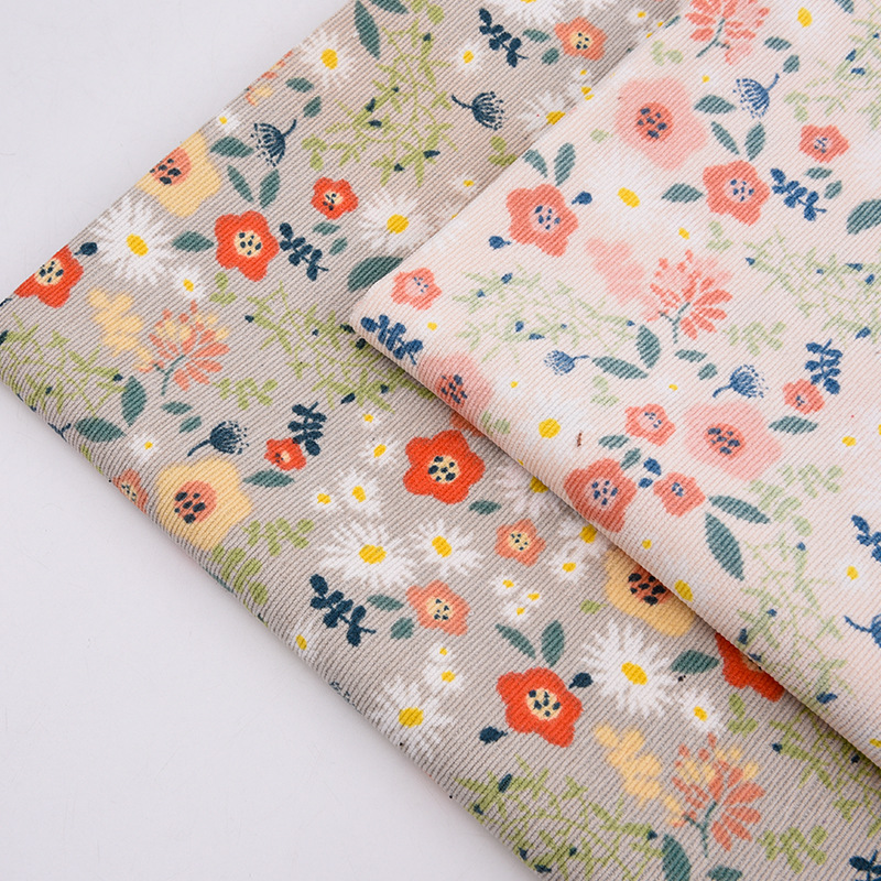 in stock Supply Small Floral Corduroy Cloth Xiaoqing New Printed Fashion dress Top Garment Fabric