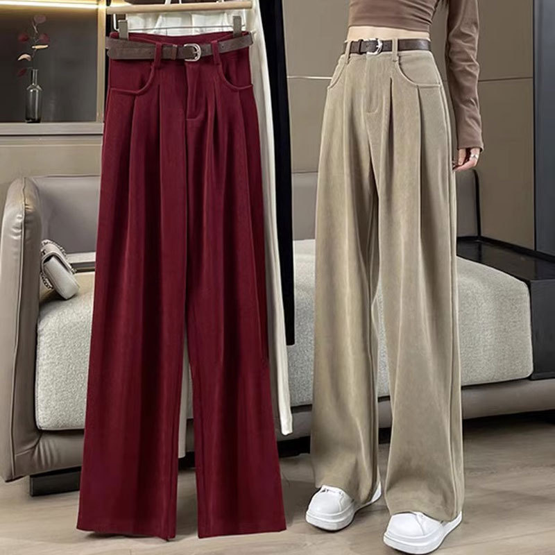 [Original Quality] Retro Black European Cotton Velvet Casual Pants Women's High Waist Straight Pants for Autumn and Winter