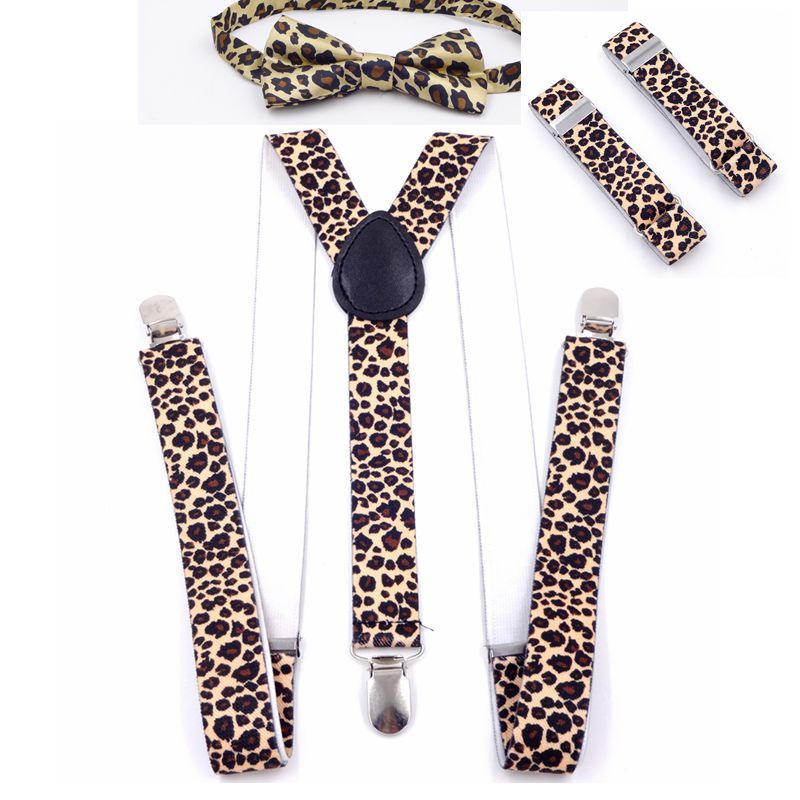Printed Trendy Suspender Adult Men's Suspender Pants Suspender Hotel Professional Suspender Bow Tie Leopard Pattern Cuff