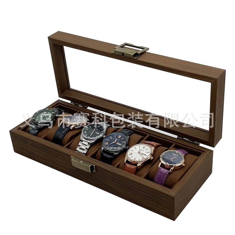 Picture of Spot Wholesale Carbon Fiber Pattern Wooden 6-Bit Watch Storage Display Box 6-Pack Watch Collection Display Box Factory