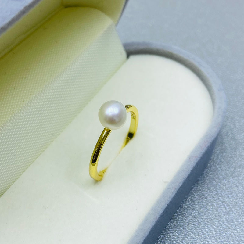 Picture of 2023 freshwater pearl strong light 6-7mm round basically flawless S925 Silver small fresh opening adjustable ring