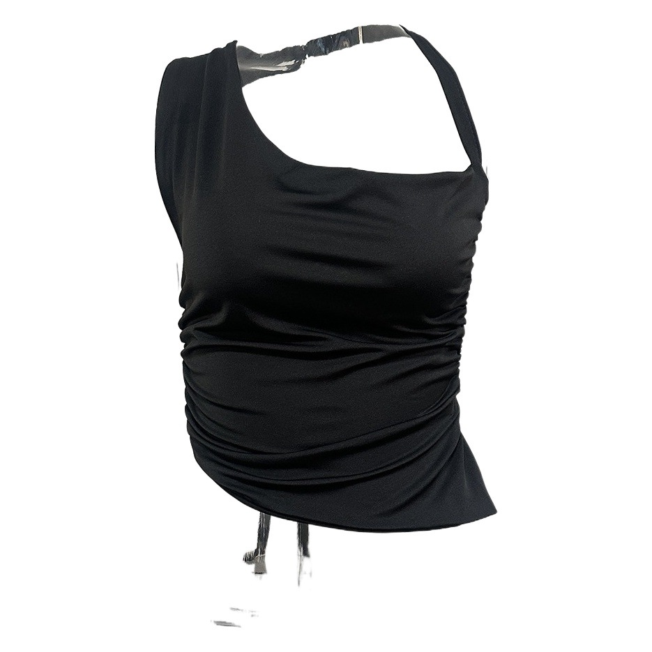 2024 European and American Summer Sexy Shoulder Strap Small Top Cross-border Hot Slant Shoulder Backless Lace Short Top