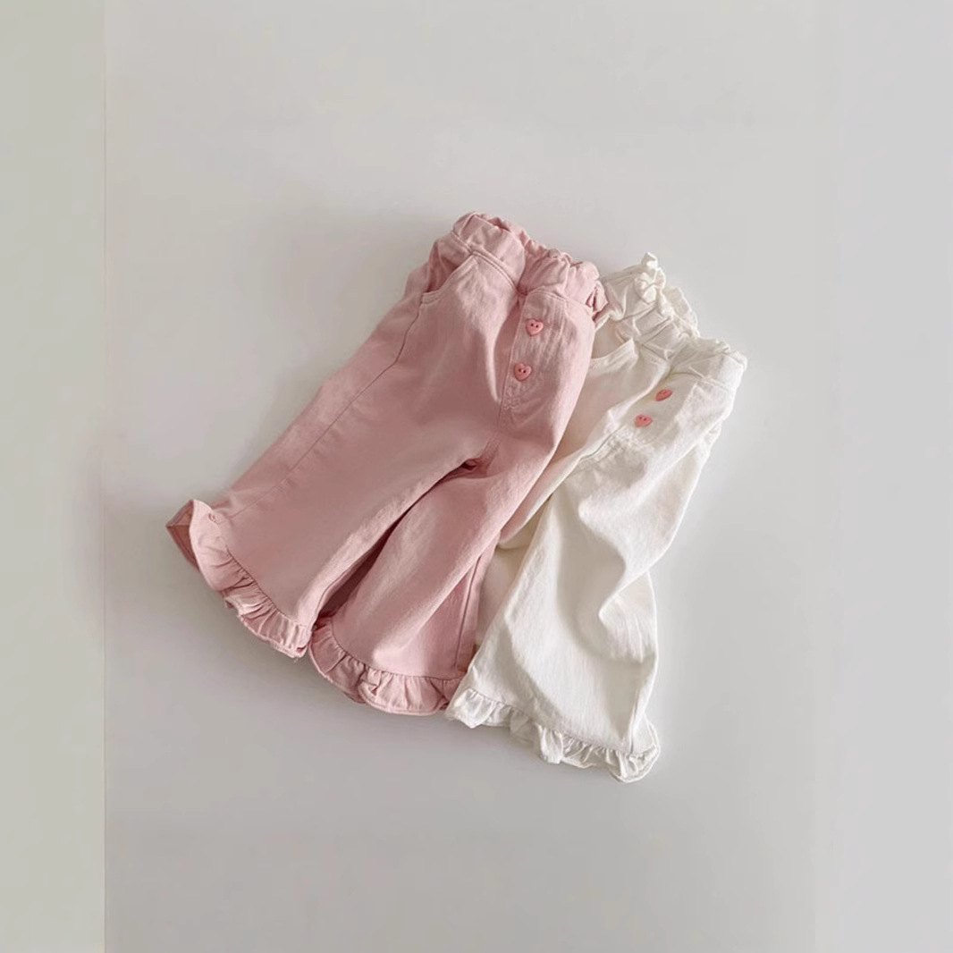 Girls' Pants 2025 New Spring Dress Baby Girl Vintage Wood-ear Casual Lace Wide Leg Pants Children's Trendy Pants