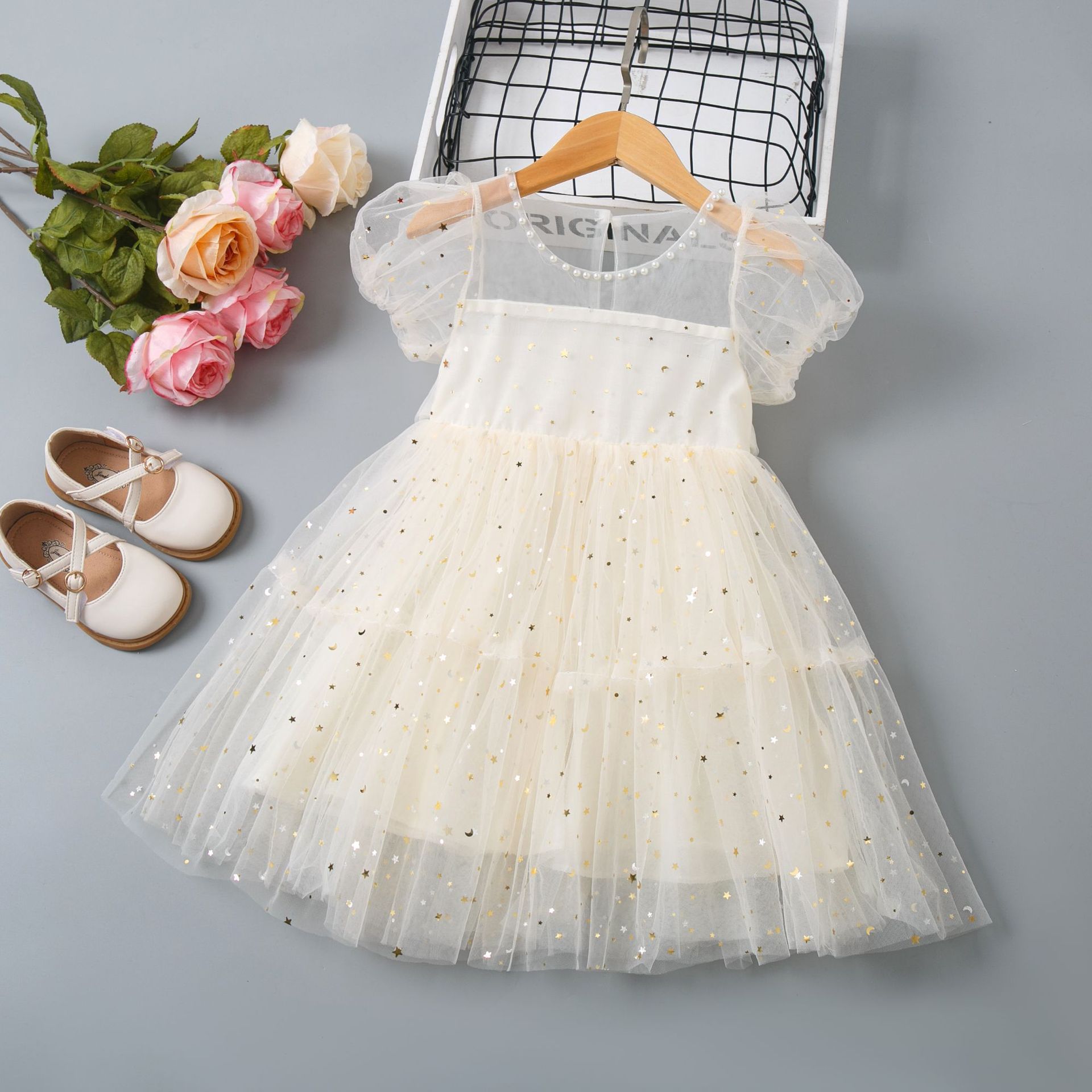 Girls Tutu Skirt 2024 Summer Star Gauze Skirt Dress Princess Skirt Girls Gauze Skirt Star Sequin Dress