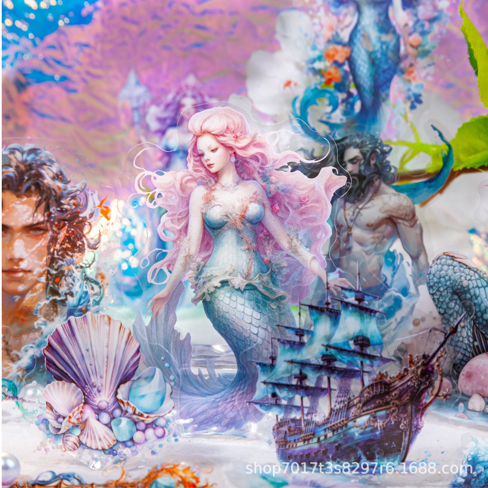 RetroStory Sticker Bag Mermaid Poseidon Series Pain Bag Handbook Material Sticker Marine European Style Retro Collage