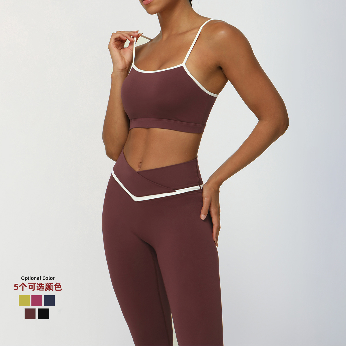 Picture of Cross-border New Contrast Color Yoga Clothing suit Naked Hip Lifter Sports Leisure Fitness Clothing suit Cross Waist Yoga Pants