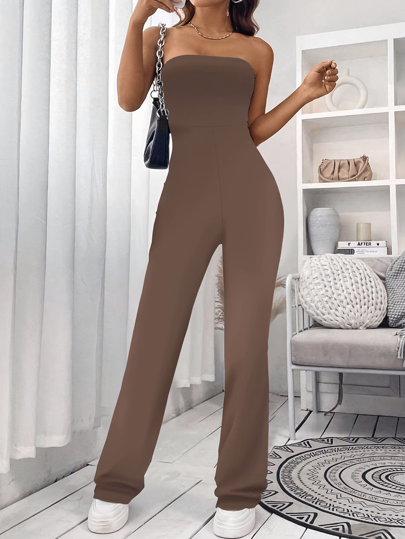 Picture of Amazon Independent Station 2025 Summer New Women's Sexy Hot Girl Tube Top Trousers Solid Color Jumpsuit