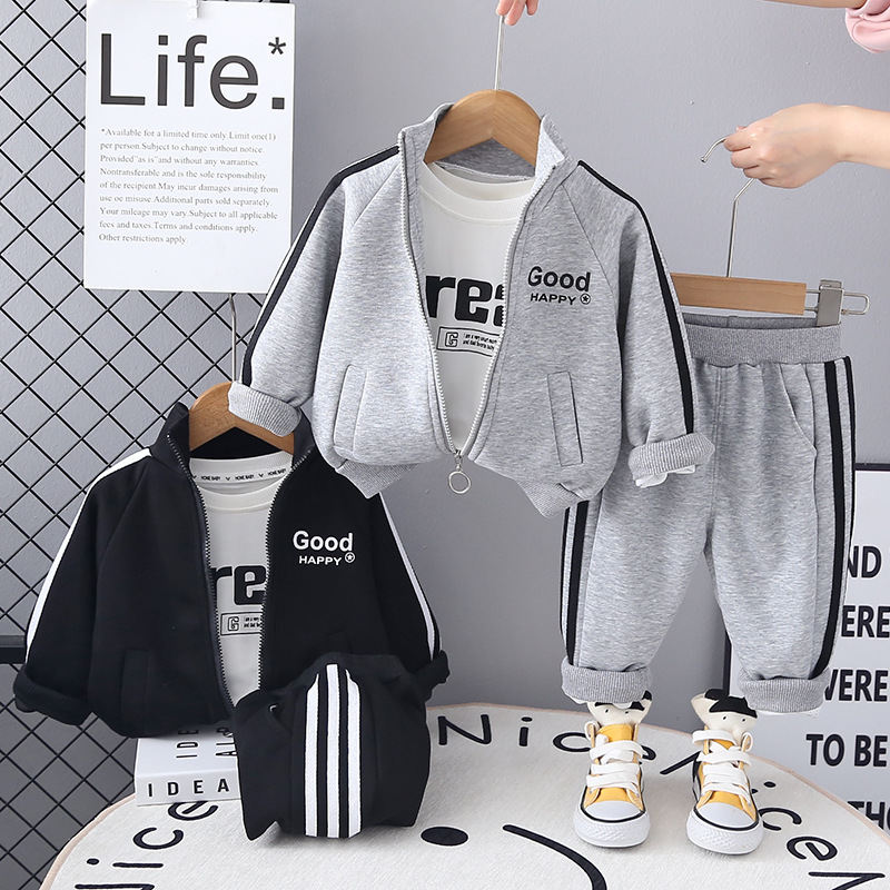 Children's Boys' Sportswear suit Children's Wear Children's Set Collar Zipper Cardigan Casual Wear Spring Wear Three-piece Set