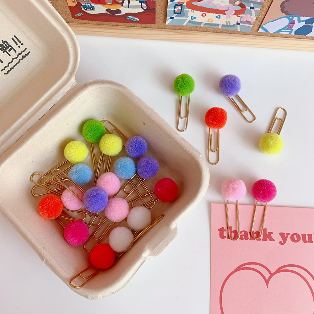 Picture of Japanese cute creative metal paper clip bookmark color candy wool ball pin student office supplies stationery