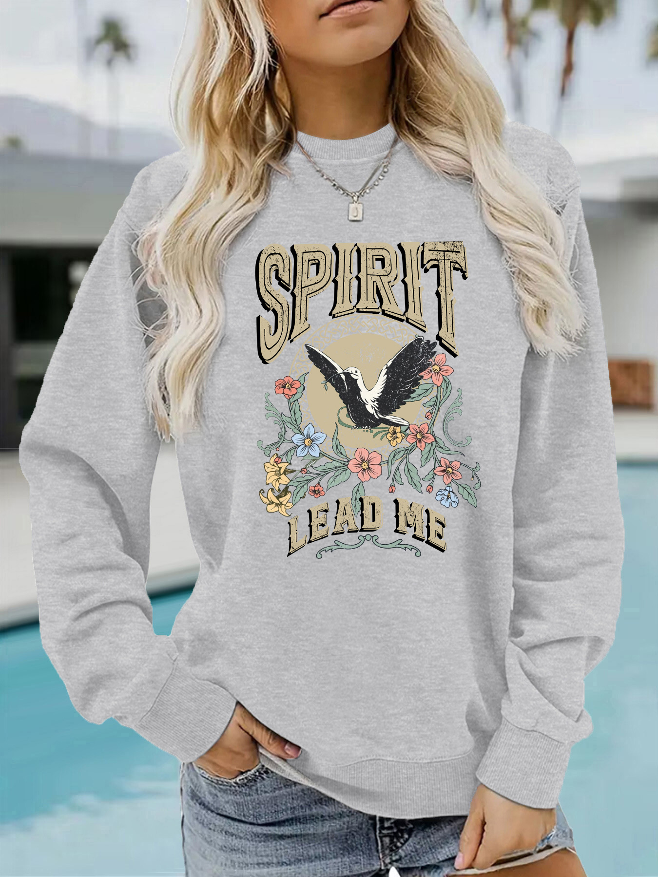 Picture of Amazon Cross-border Foreign Trade Casual Long-sleeved Turtleneck Shirt SPIRIT LEAD ME Printed Loose Women's Sweatshirt