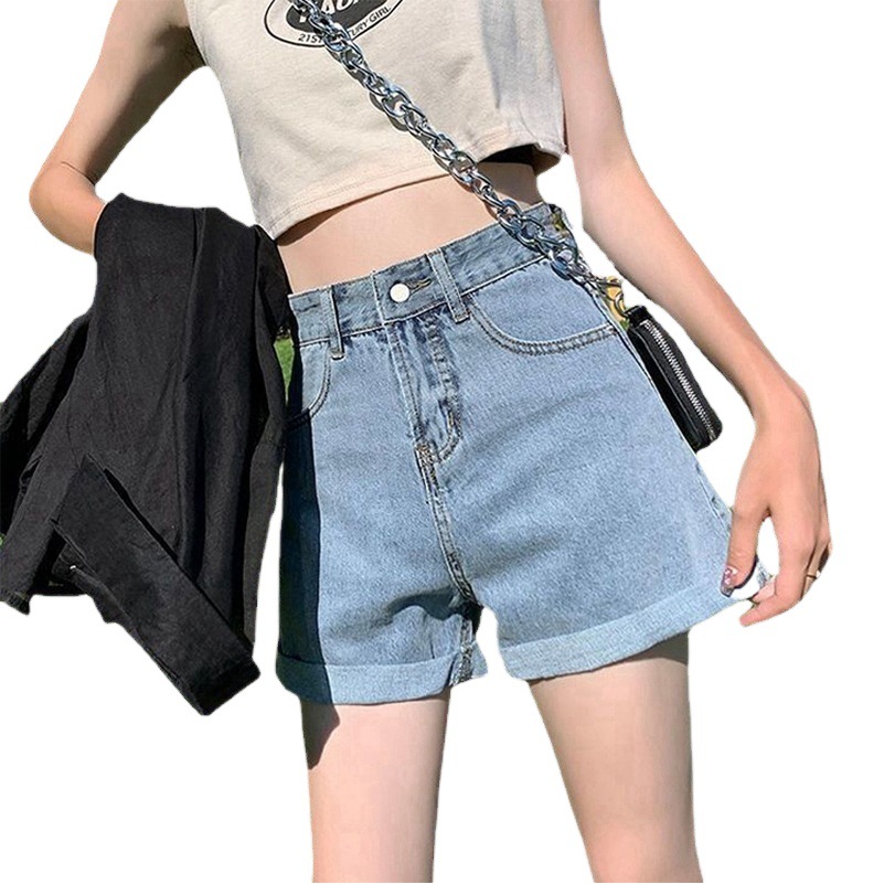 Picture of Summer Thin Ins-style Korean Style High Waist Slimming Denim Shorts Women's Loose A- shape Outer Wear Curled Wide-leg Hot Pants
